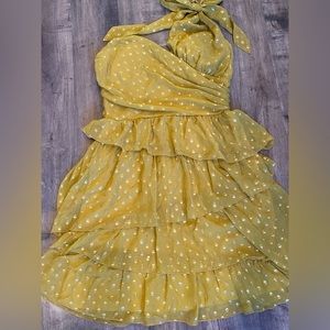 Brand new mustard yellow with gold dress. Perfect for holidays